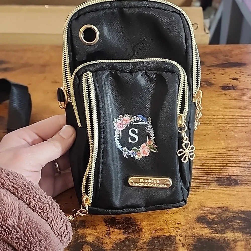 Black Minimalist Letter Design Mini Crossbody Bag With Phone pocket And Wallet